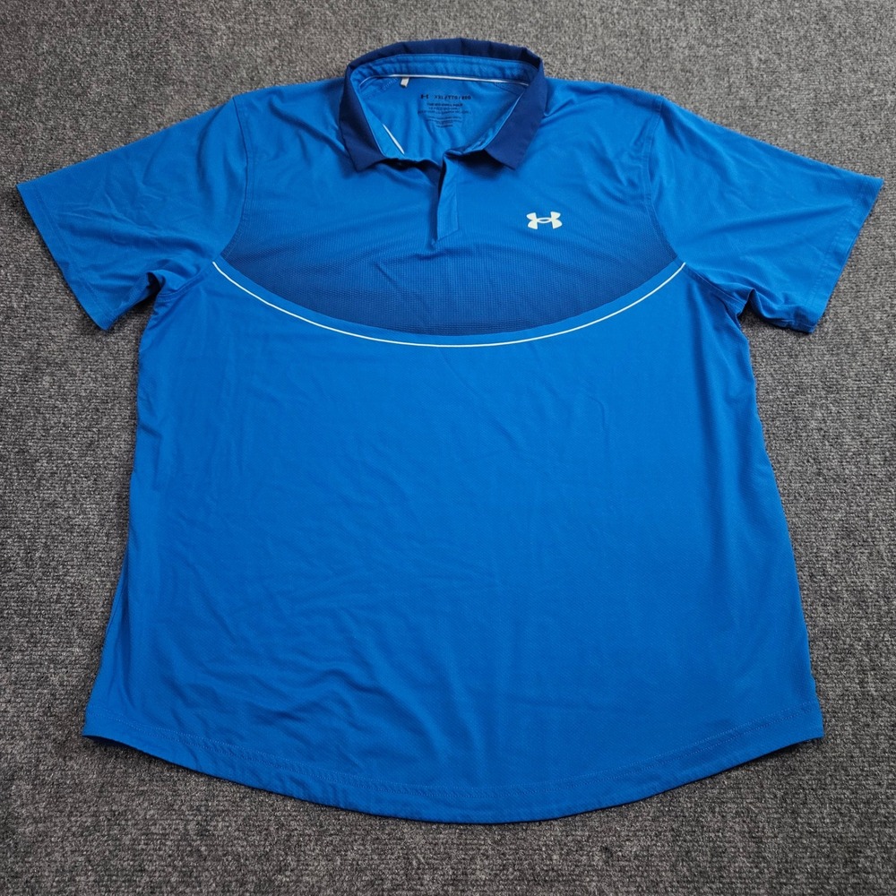 Under Armour Golf Polo Shirt Mens XXL Blue HeatGear Short Sleeve Athletic Active